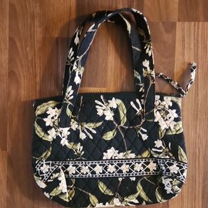 Floral Quilted Tote Bag - Black and Green